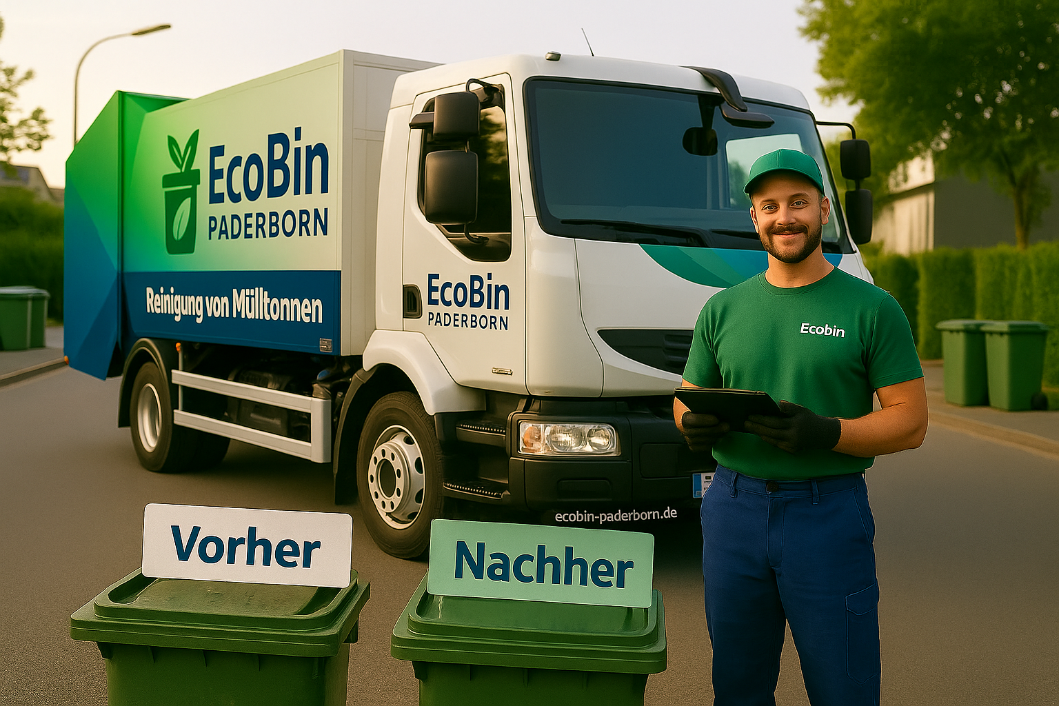 Detailansicht verschmutzter Mülltonnen vor der Reinigung