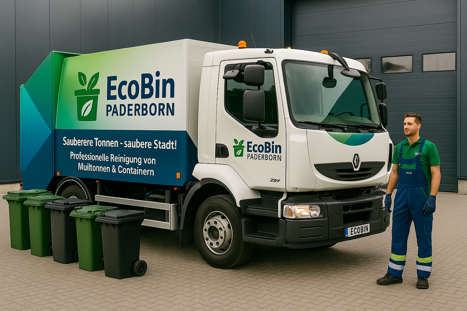 Reinigung von Mülltonnen mit dem EcoBin Paderborn Fahrzeug
