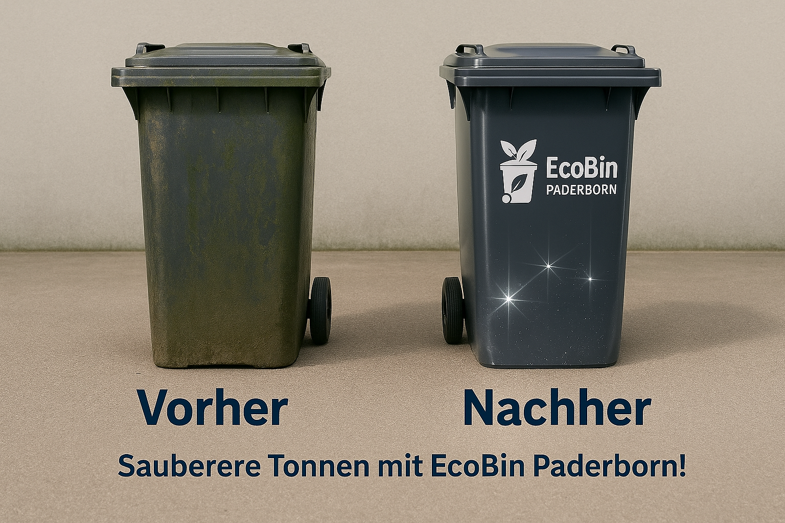 Vorher-Nachher-Vergleich der Mülltonnenreinigung mit EcoBin Paderborn